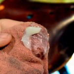 Opaque, viscous substance on a cloth
