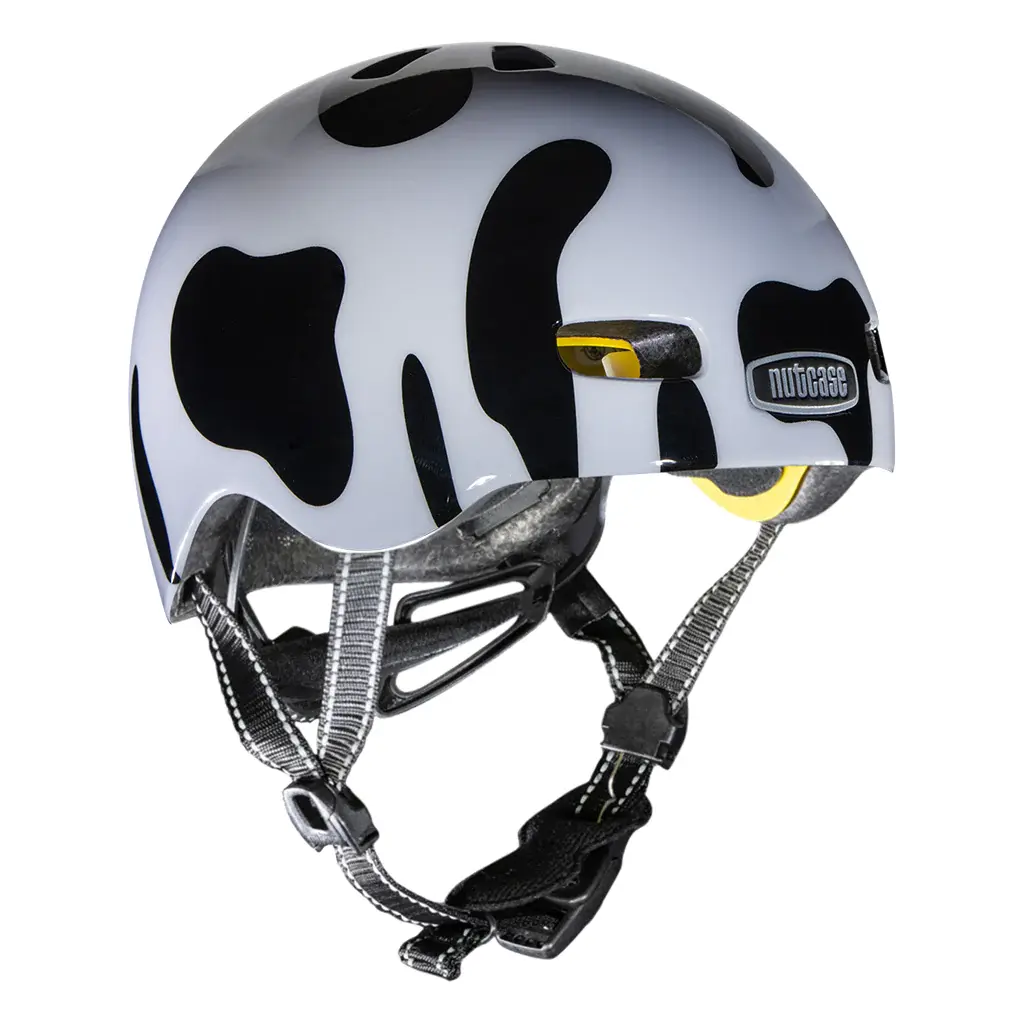 Children's helmet with cow print named Baby Nutty Moove Over.